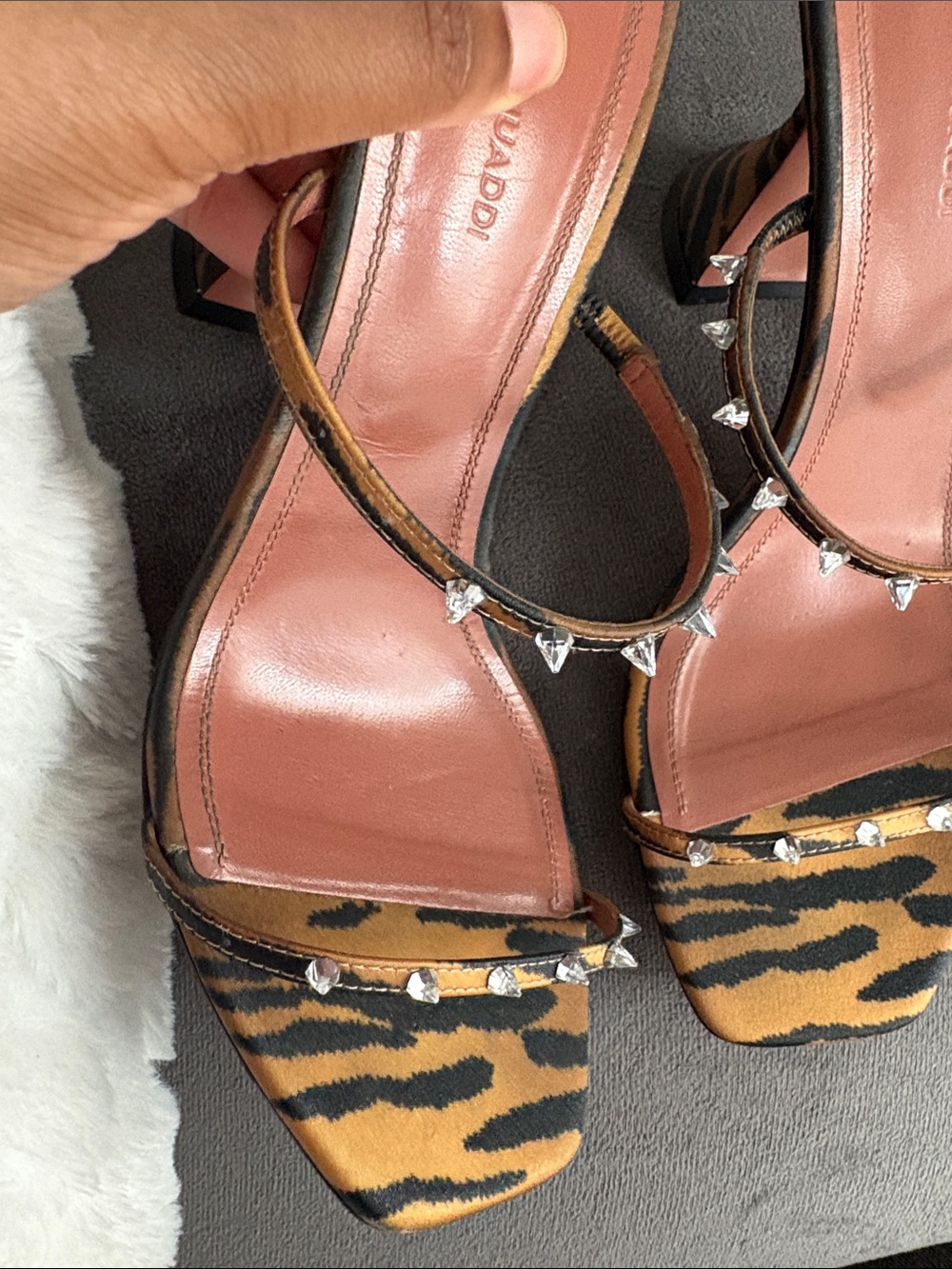 Amina Muaddi Karma Mini Spikes Tiger Print Sandal (some spikes missing) 38.5 - Picture 8 of 10